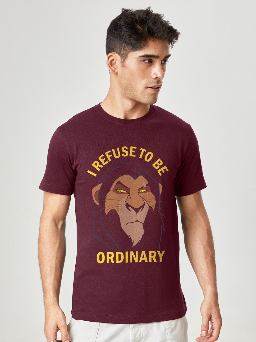 

The Souled Store Men Maroon & Yellow Printed Cotton T-shirt