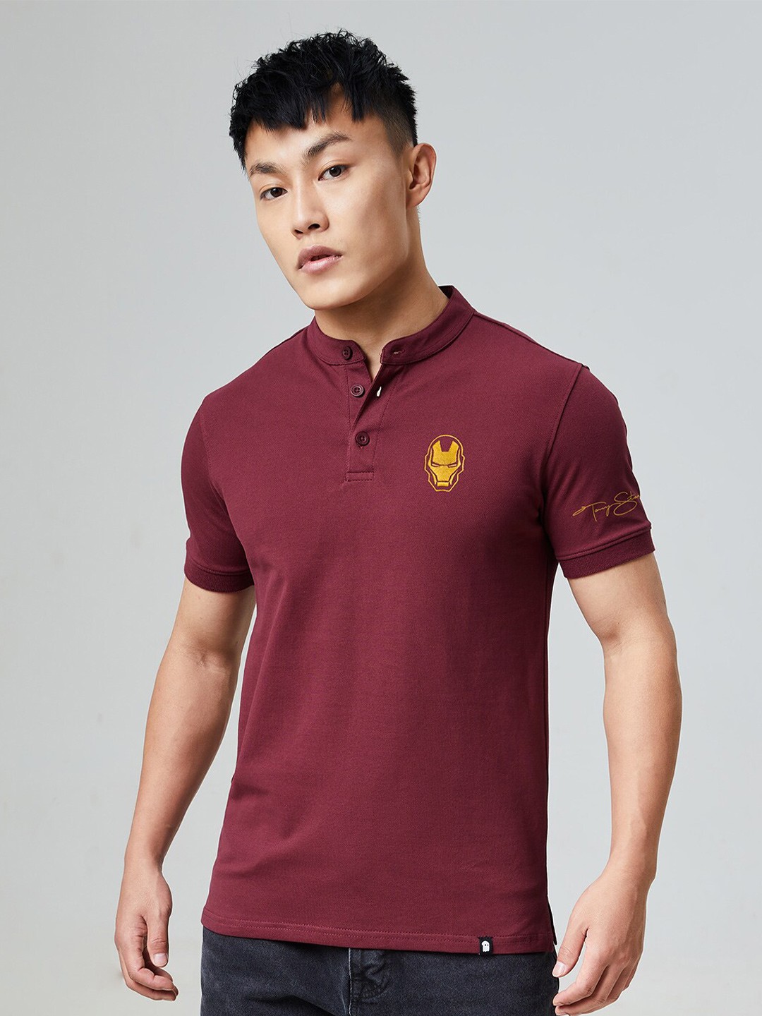 

The Souled Store Men Maroon Iron Man Henley Neck T-shirt