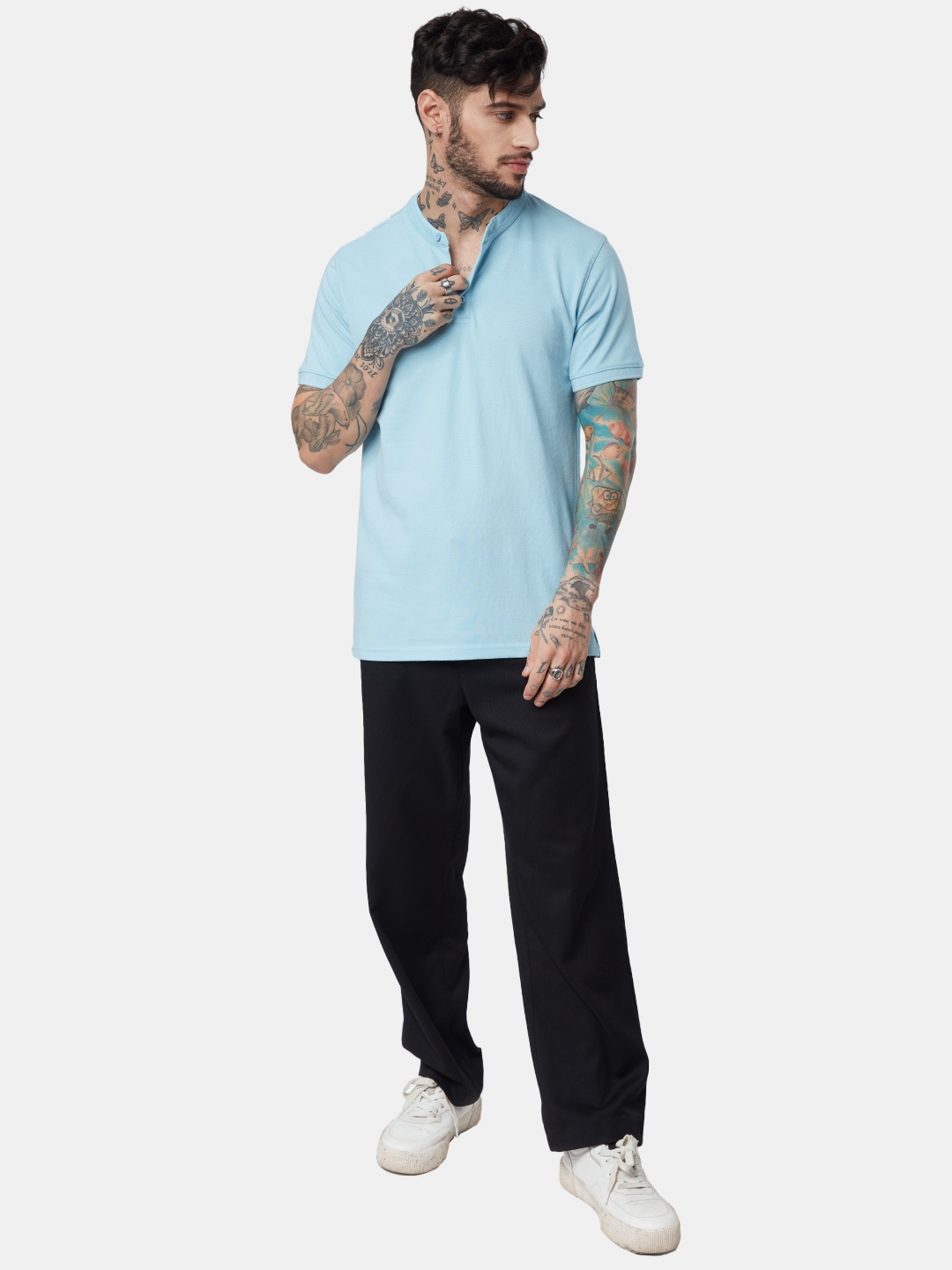 

The Souled Store Men Blue Henley Neck T-shirt