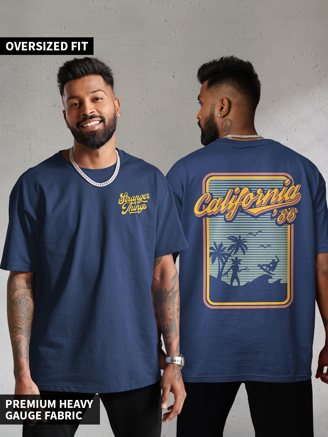 

The Souled Store Stranger Things: California '86 Navy Blue Oversized T-Shirts