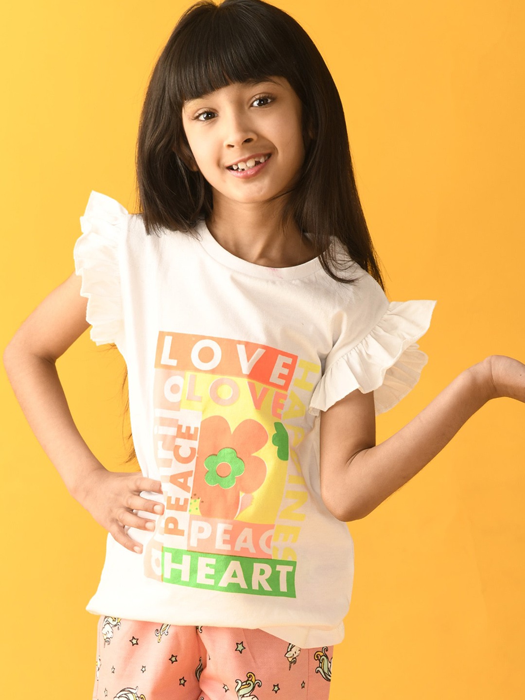 

Anthrilo Girls White & Pink Printed Pure Cotton T-shirt with Shorts