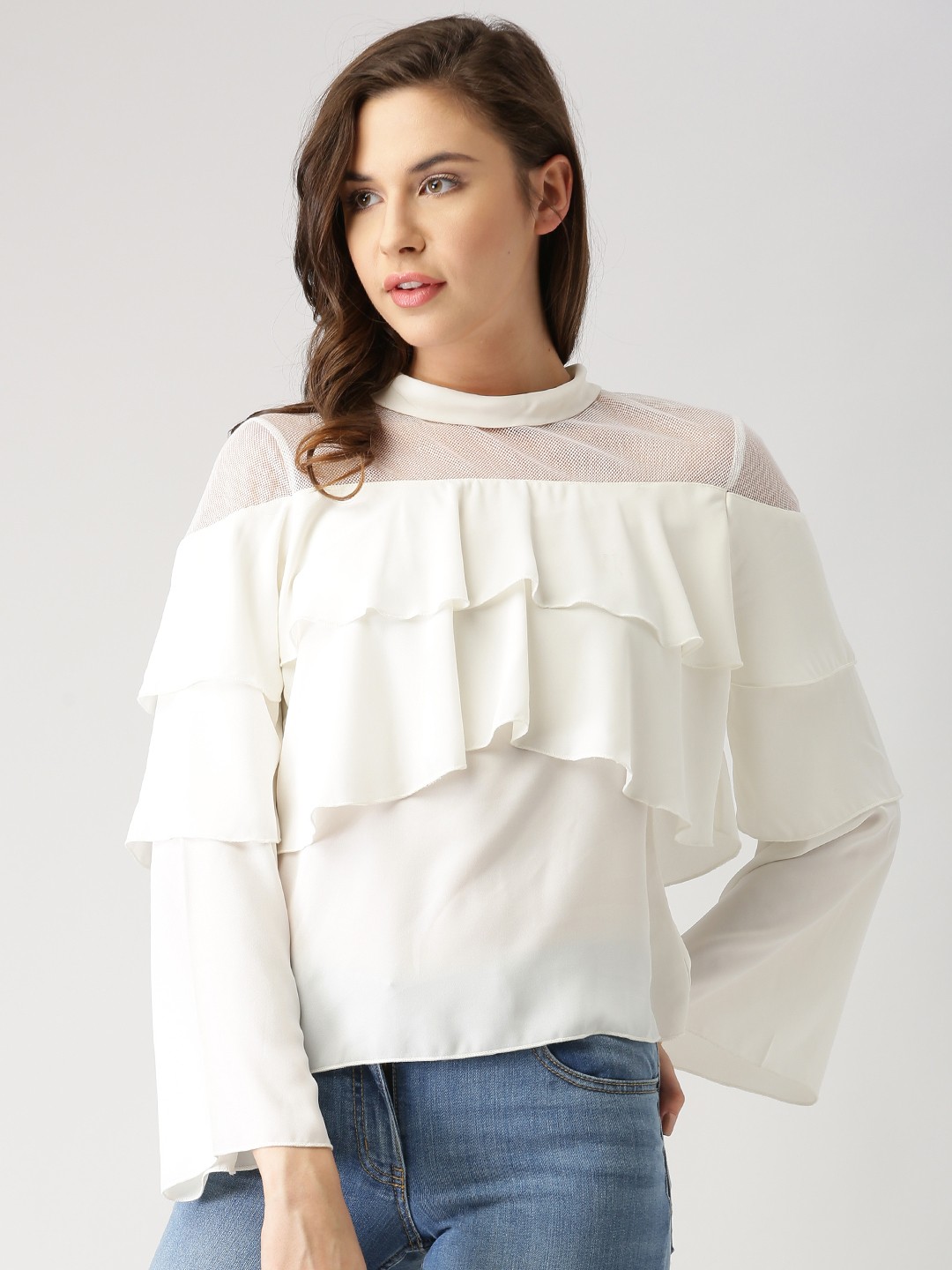 

Marie Claire Women White Solid Layered Top