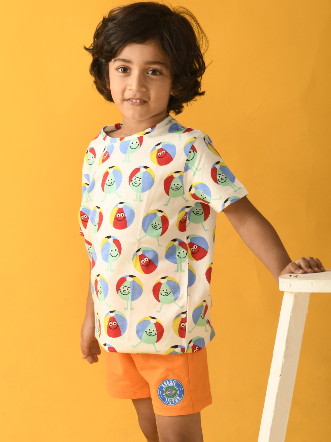 

Anthrilo Boys Orange & White Printed Pure Cotton T-shirt with Shorts