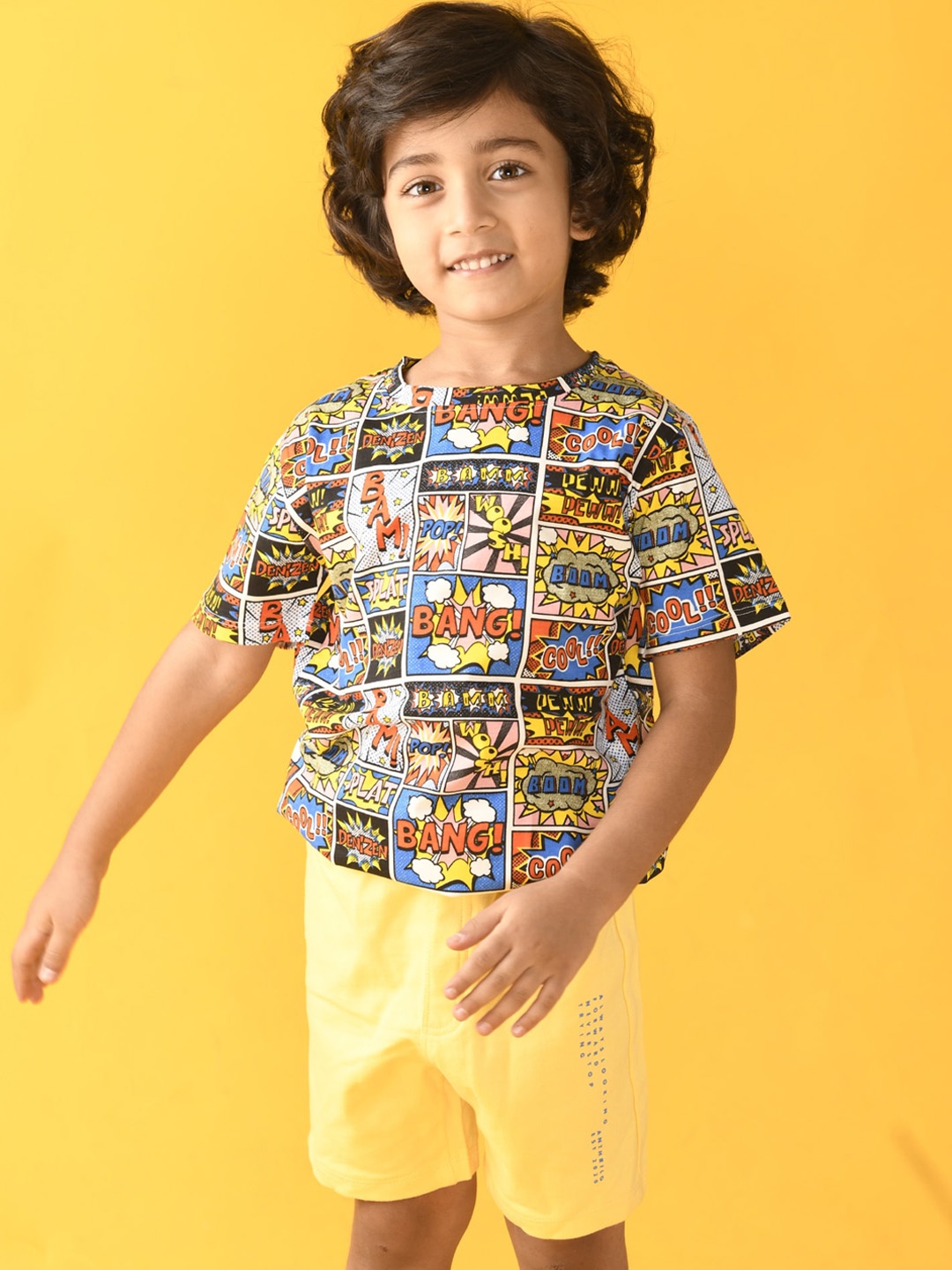 

Anthrilo Boys Blue & Yellow Printed T-shirt with Shorts