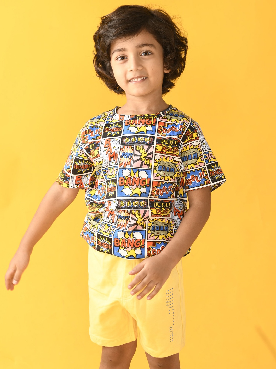 

Anthrilo Boys Blue & Yellow Printed Pure Cotton T-shirt with Shorts