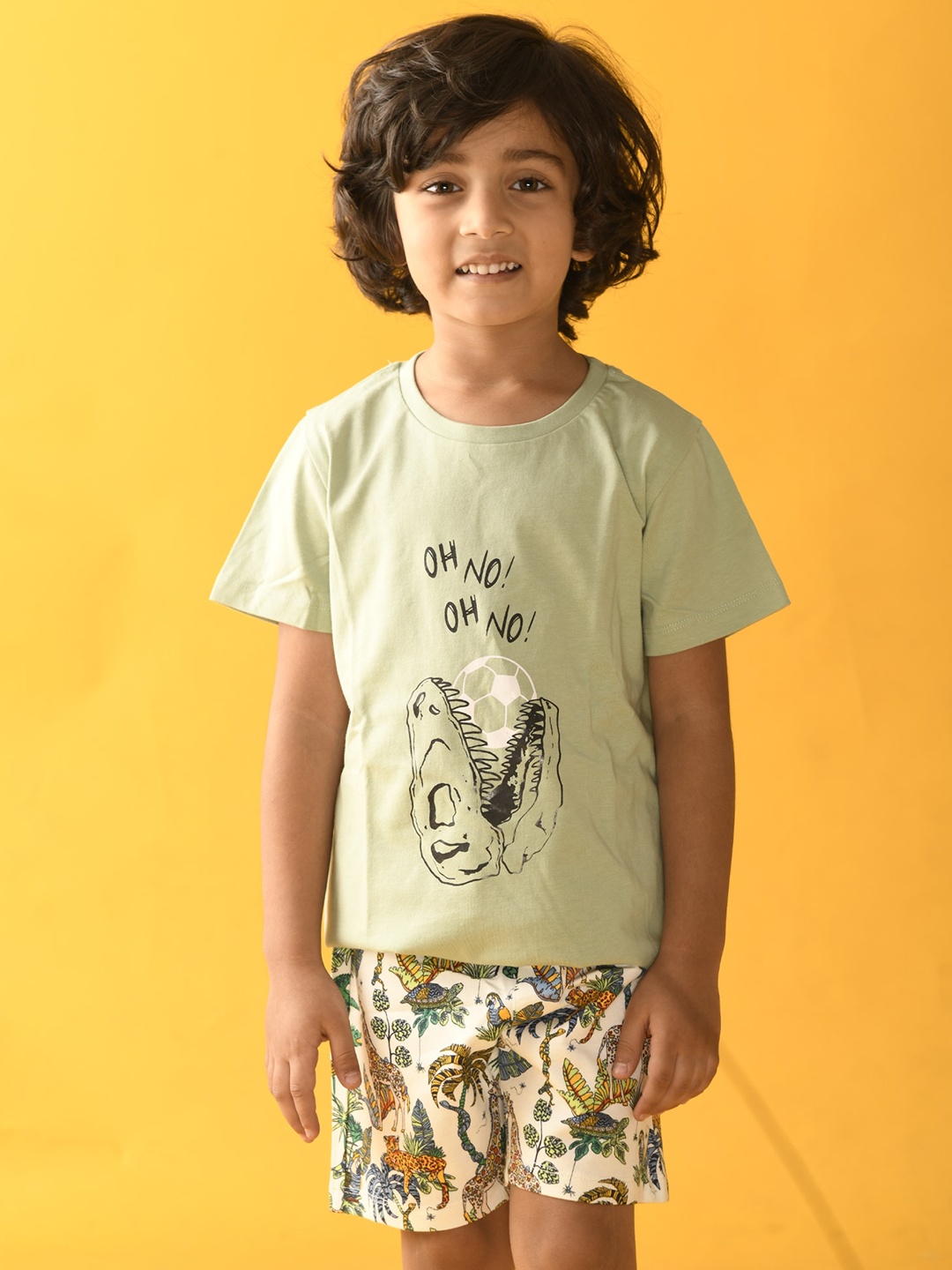 

Anthrilo Boys Green Printed Pure Cotton T-shirt with Shorts