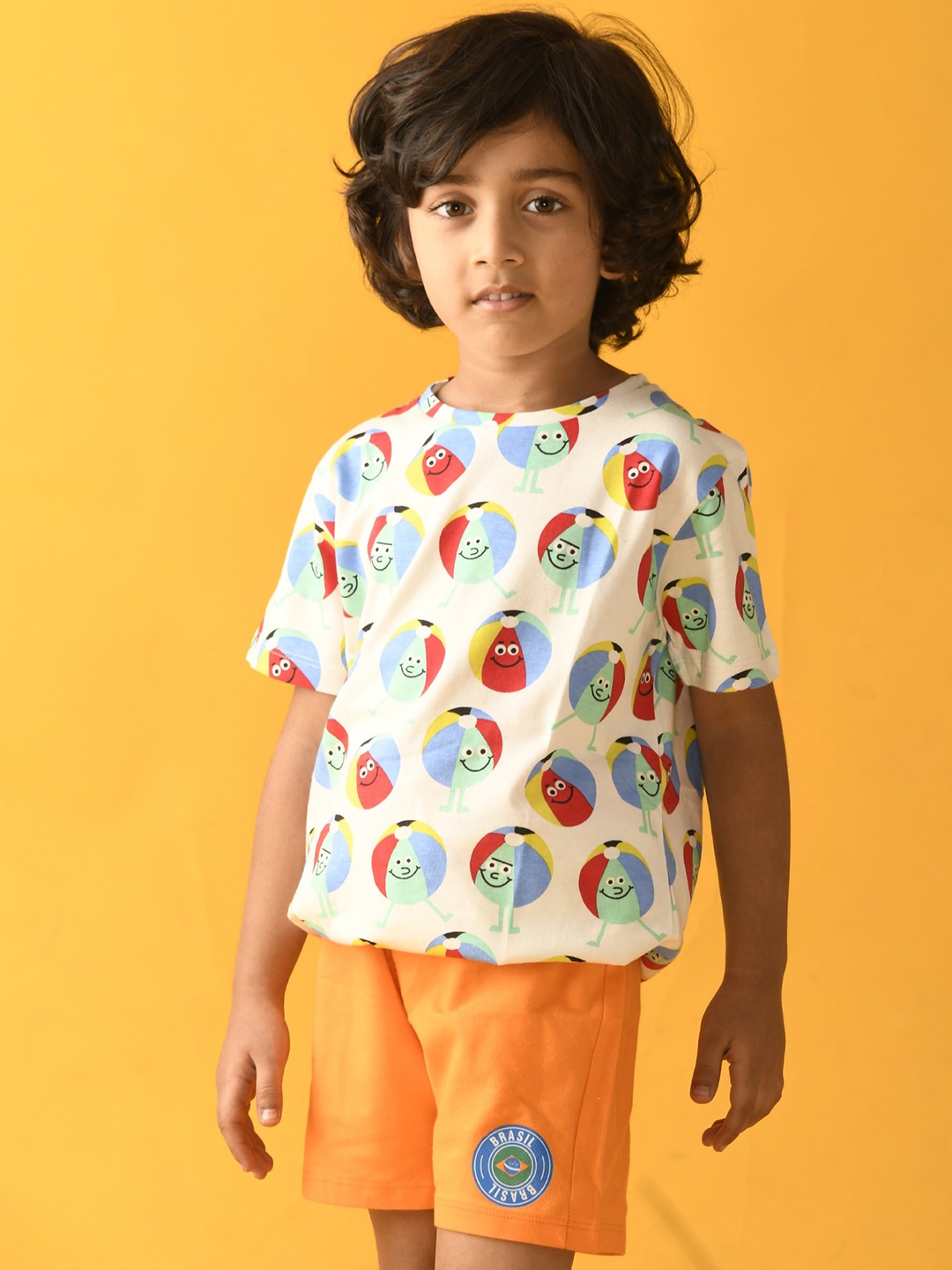 

Anthrilo Boys White & Orange Printed Cotton T-shirt with Shorts