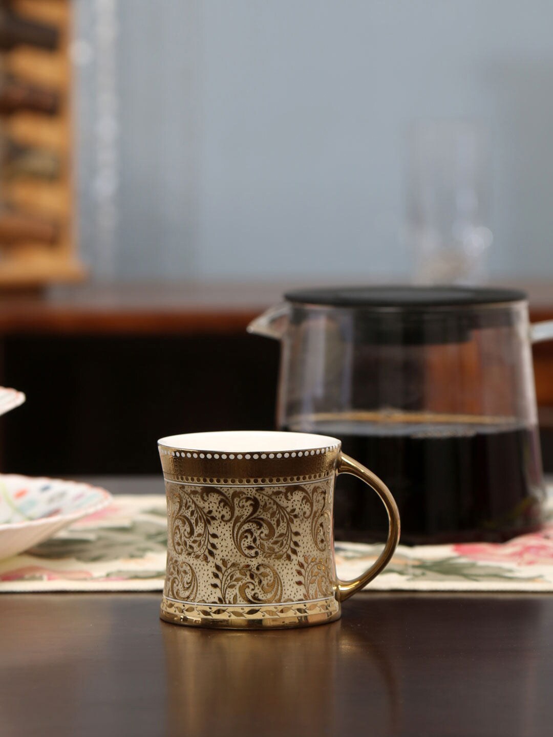 

Athome by Nilkamal Gold-Toned & White Printed Ceramic Glossy Mugs Set of Cups and Mugs