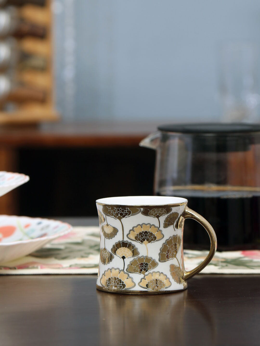 

Athome by Nilkamal Gold-Toned & White Printed Ceramic Matte Mugs Set of Cups and Mugs