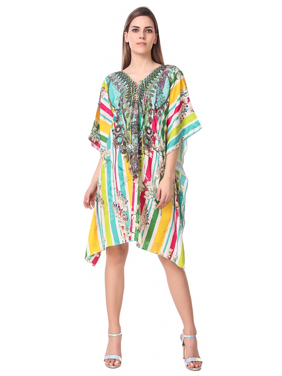 

Rajoria Instyle Multicoloured Georgette Ethnic Kaftan Dress, Multi