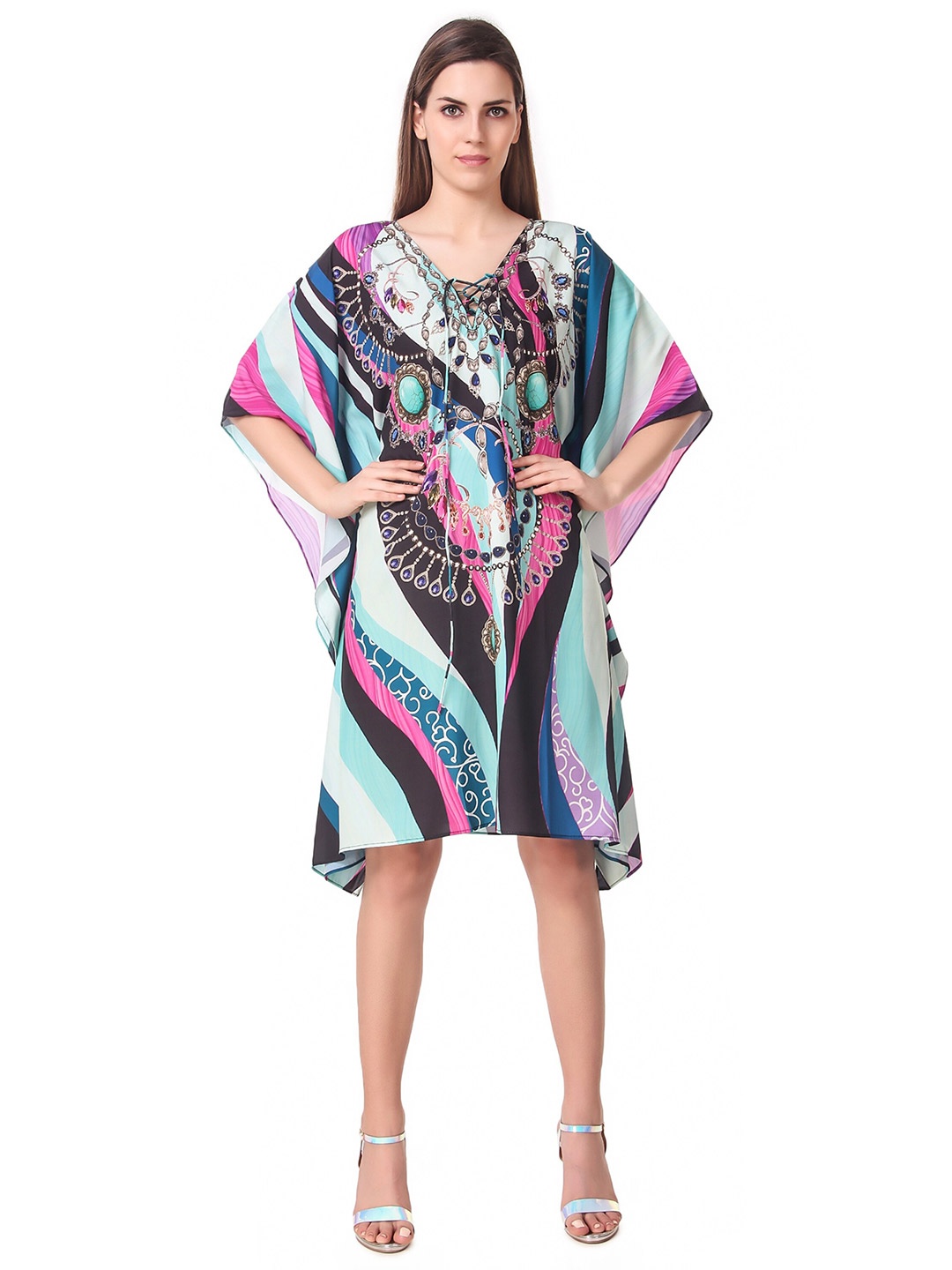 

Rajoria Instyle Women Multicoloured Printed Kaftan Midi Dress, Multi
