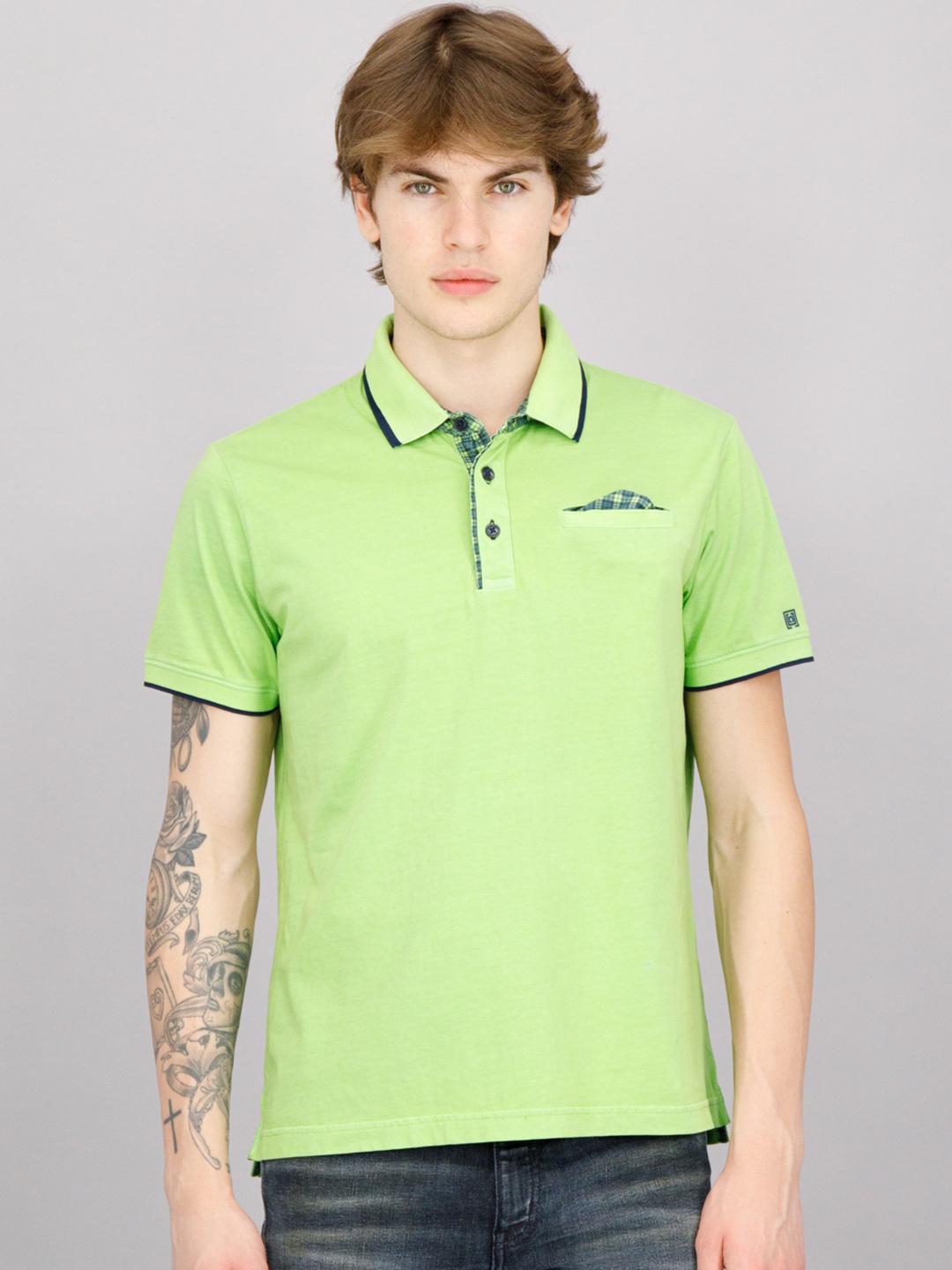 

FREESOUL Men Green Polo Collar T-shirt