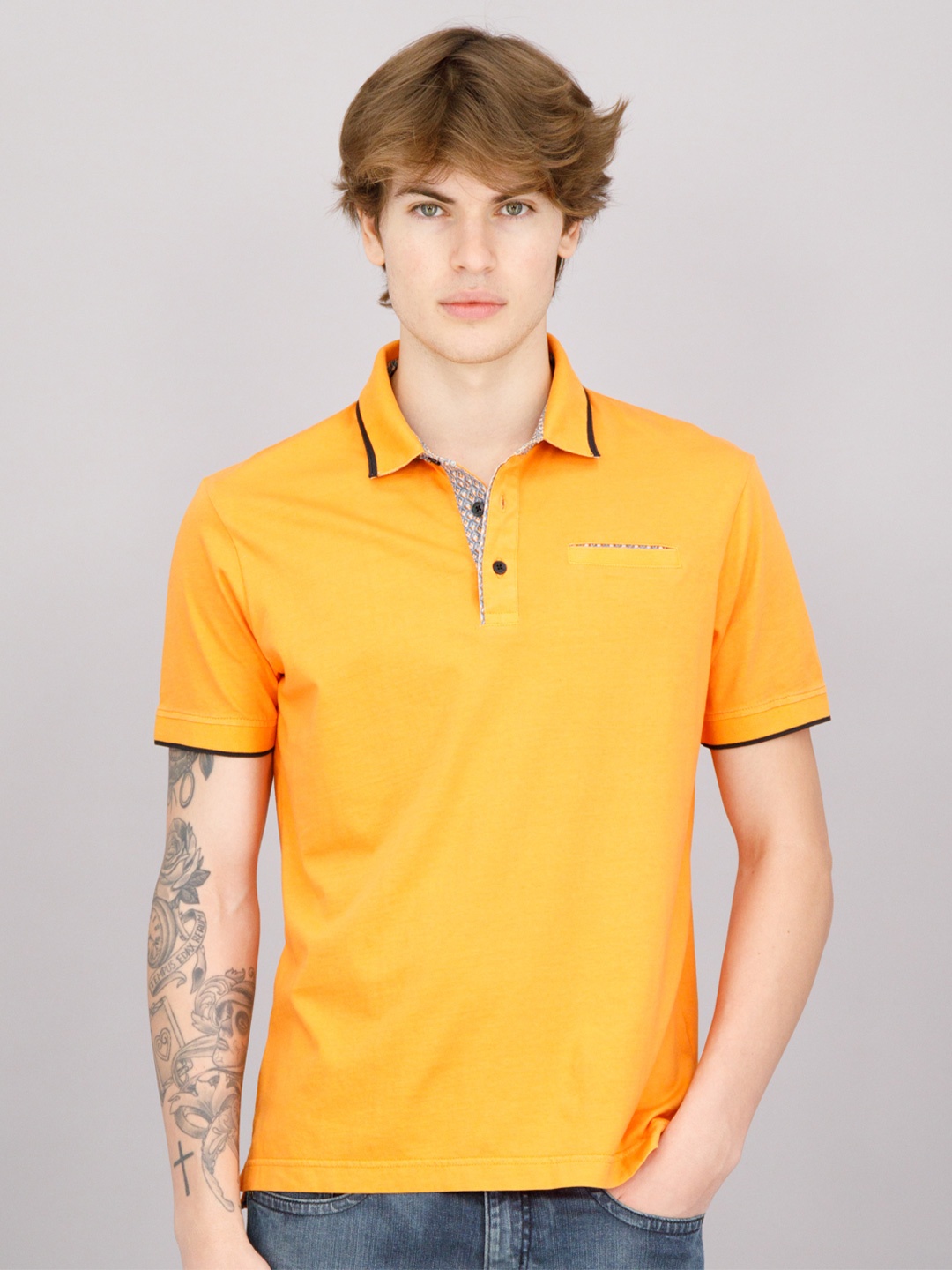 

FREESOUL Men Orange Polo Collar T-shirt