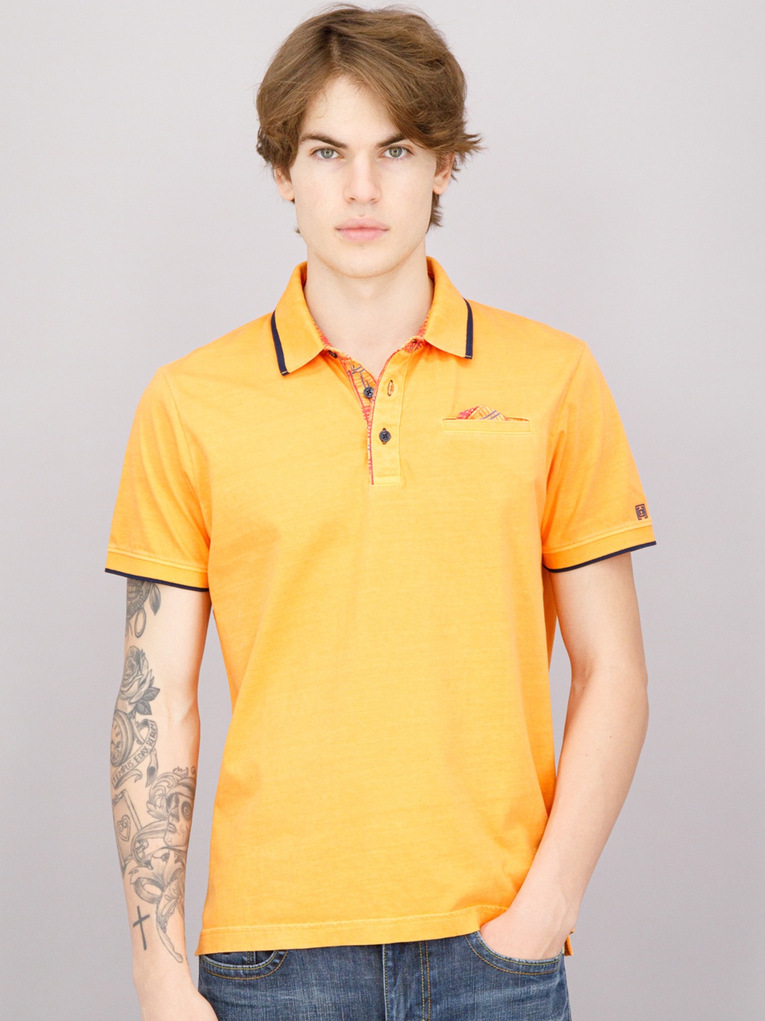 

FREESOUL Men Orange Polo Collar T-shirt