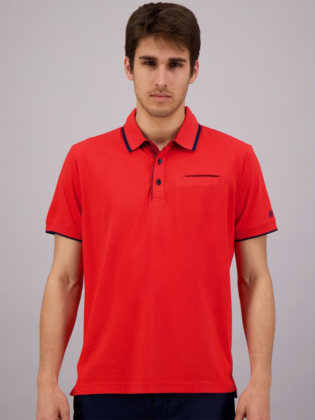 

FREESOUL Men Red Polo Collar T-shirt