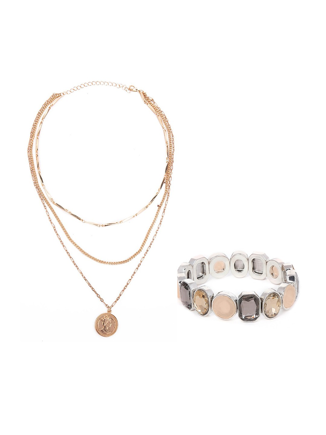 

Lilly & sparkle Gold Plated & Multicolored Studded Jewellery Set