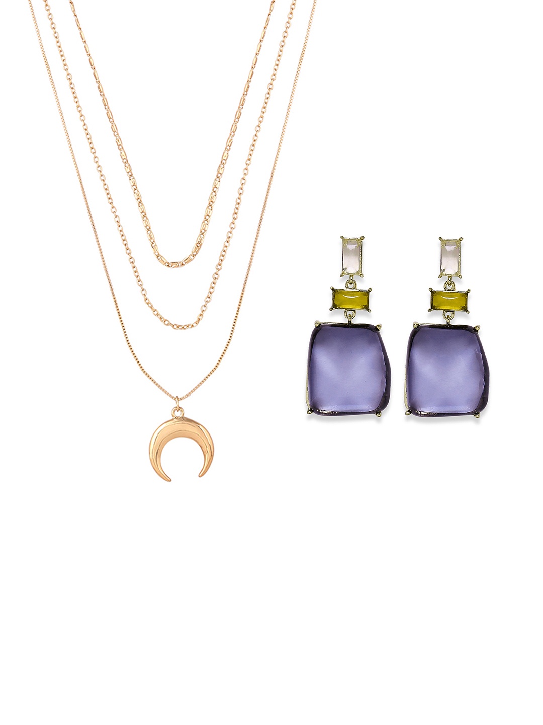 

Lilly & sparkle Gold-Plated White-Brown Stone-Studded & Layered Moon Jewellery Set