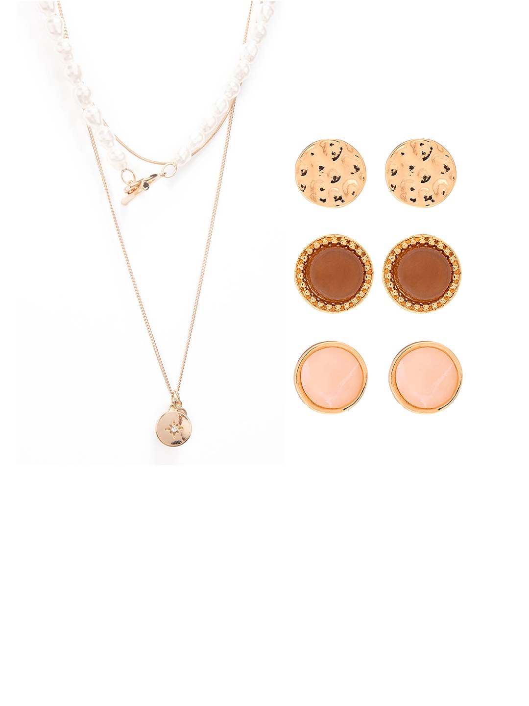 

Lilly & sparkle Set Of 3 Gold-Plated White Pearl Beaded Jewellery Set, Multi