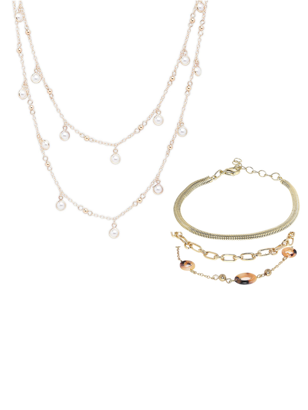 

Lilly & sparkle Women Gold-Plated Pearl Beaded Necklace Set With Set Of 3 Bracelets