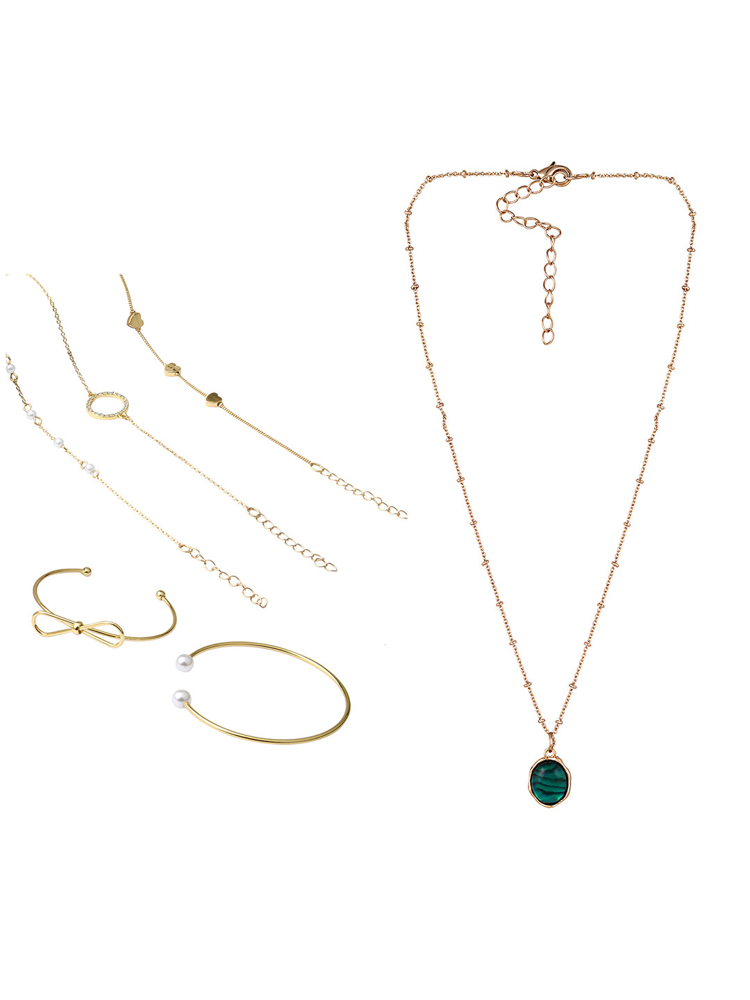 

Lilly & sparkle Women Set Of 5 Bracelet & Pendant Gold Plated Crystal Studded Necklace Set