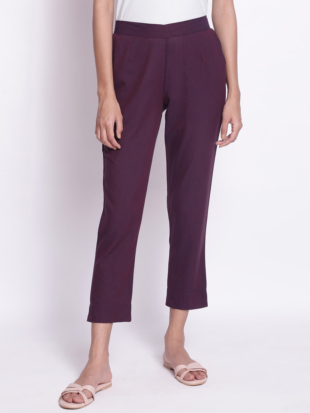 

elleven Women Purple Solid Cotton Trousers