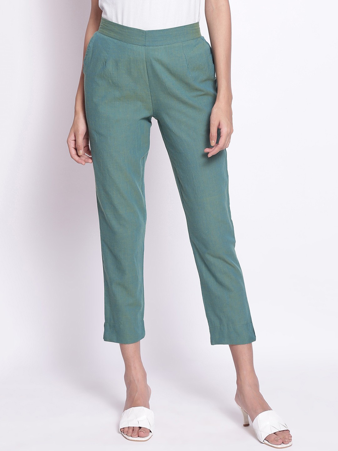 

elleven Women Green Solid Trousers