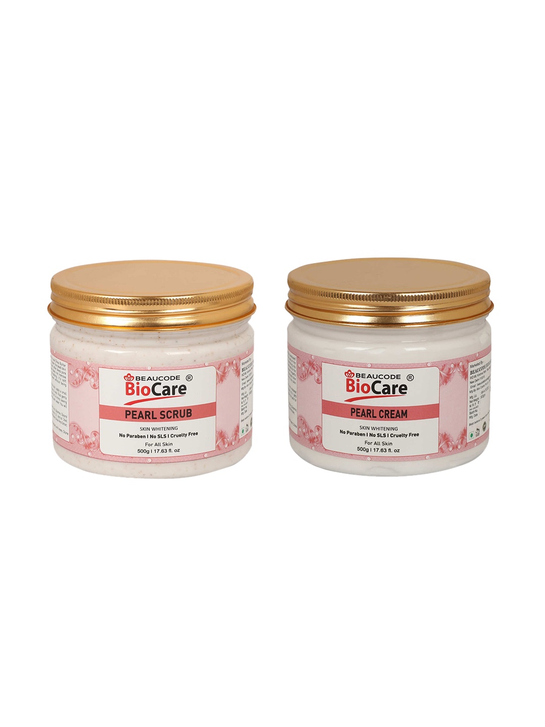 

BEAUCODE BIOCARE Set of 2 Pearl Face & Body Skin Whitening Scrub & Cream - 500 g Each, Pink