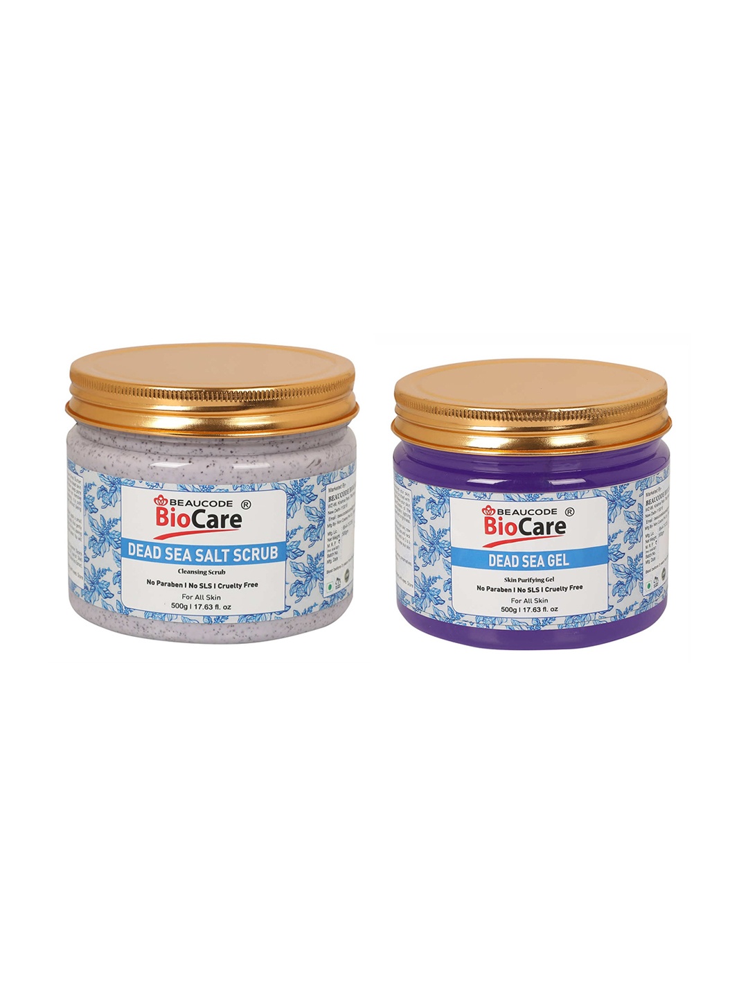 

BEAUCODE BIOCARE Set of Dead Sea Salt Cleansing Scrub & Skin Purifying Gel - 500 g Each, Blue