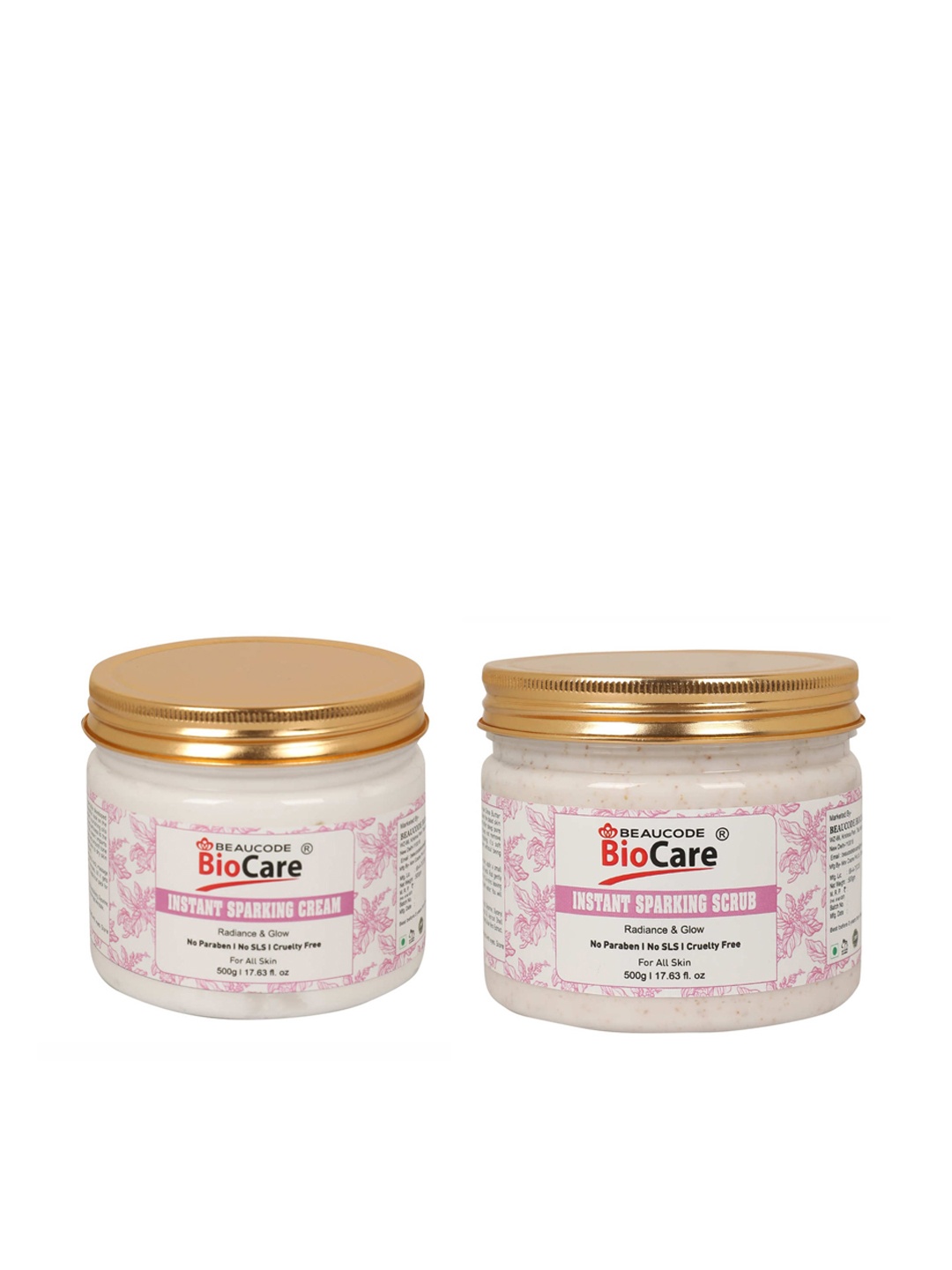 

BEAUCODE BIOCARE Set of Instant Sparking Face & Body Cream & Scrub - 500 g Each, Pink