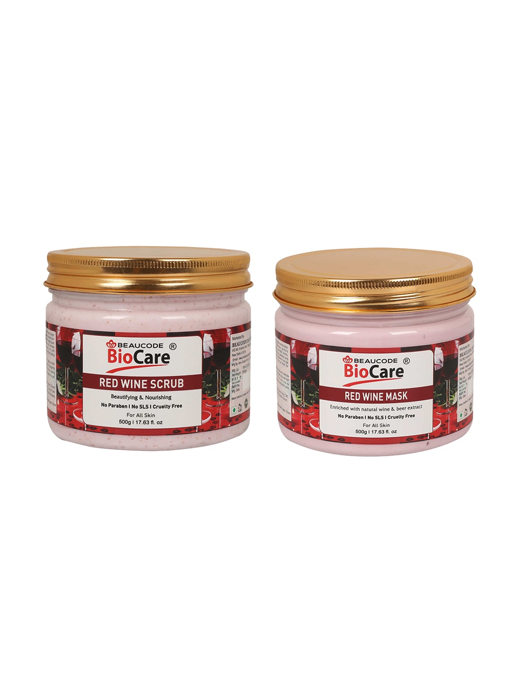 

BEAUCODE BIOCARE Set of Red Wine Face & Body Scrub & Mask - 500 g Each, Pink