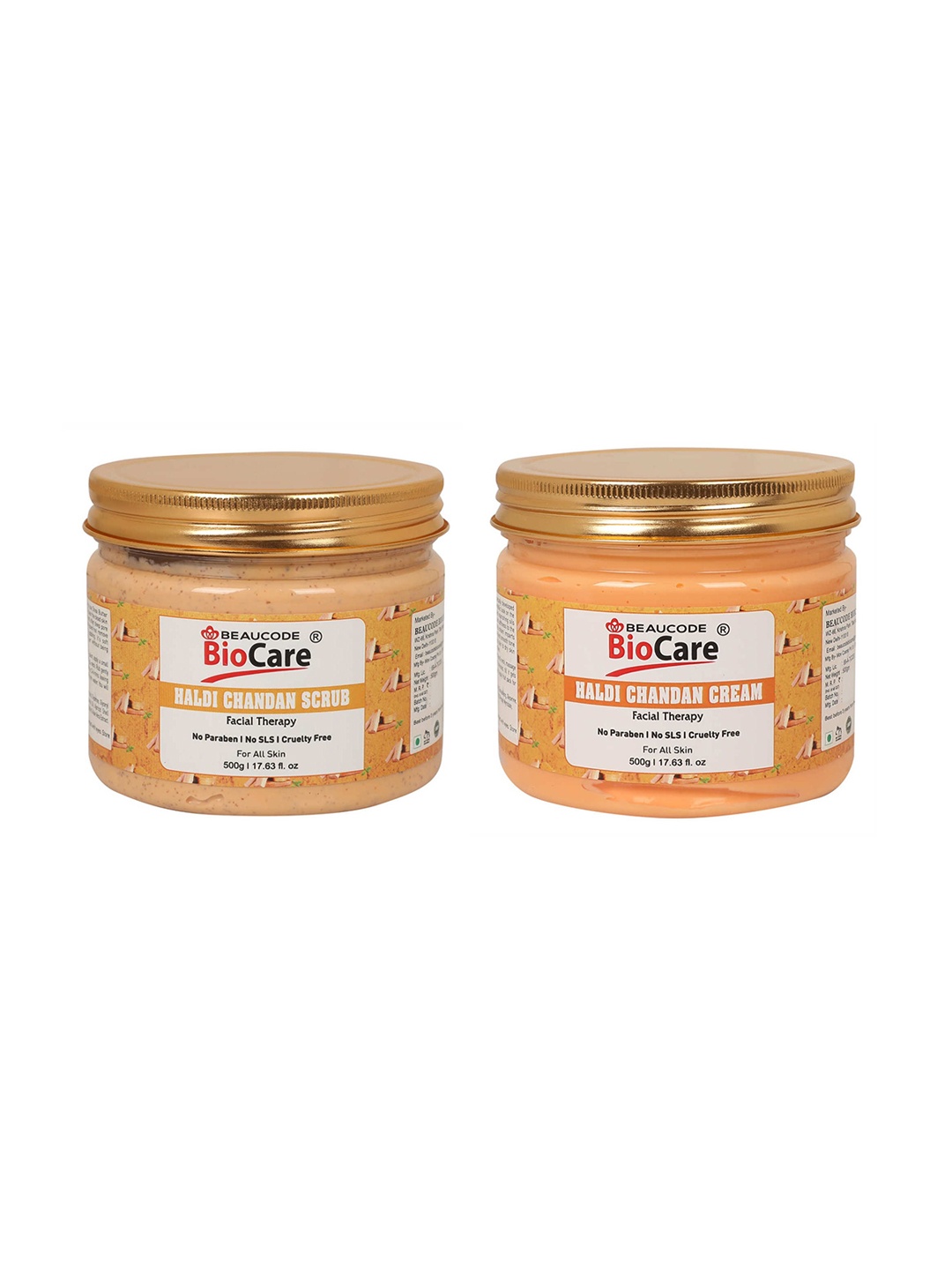 

BEAUCODE BIOCARE Set of Haldi Chandan Facial Cream & Scrub - 500 g Each Pack of 2, Orange