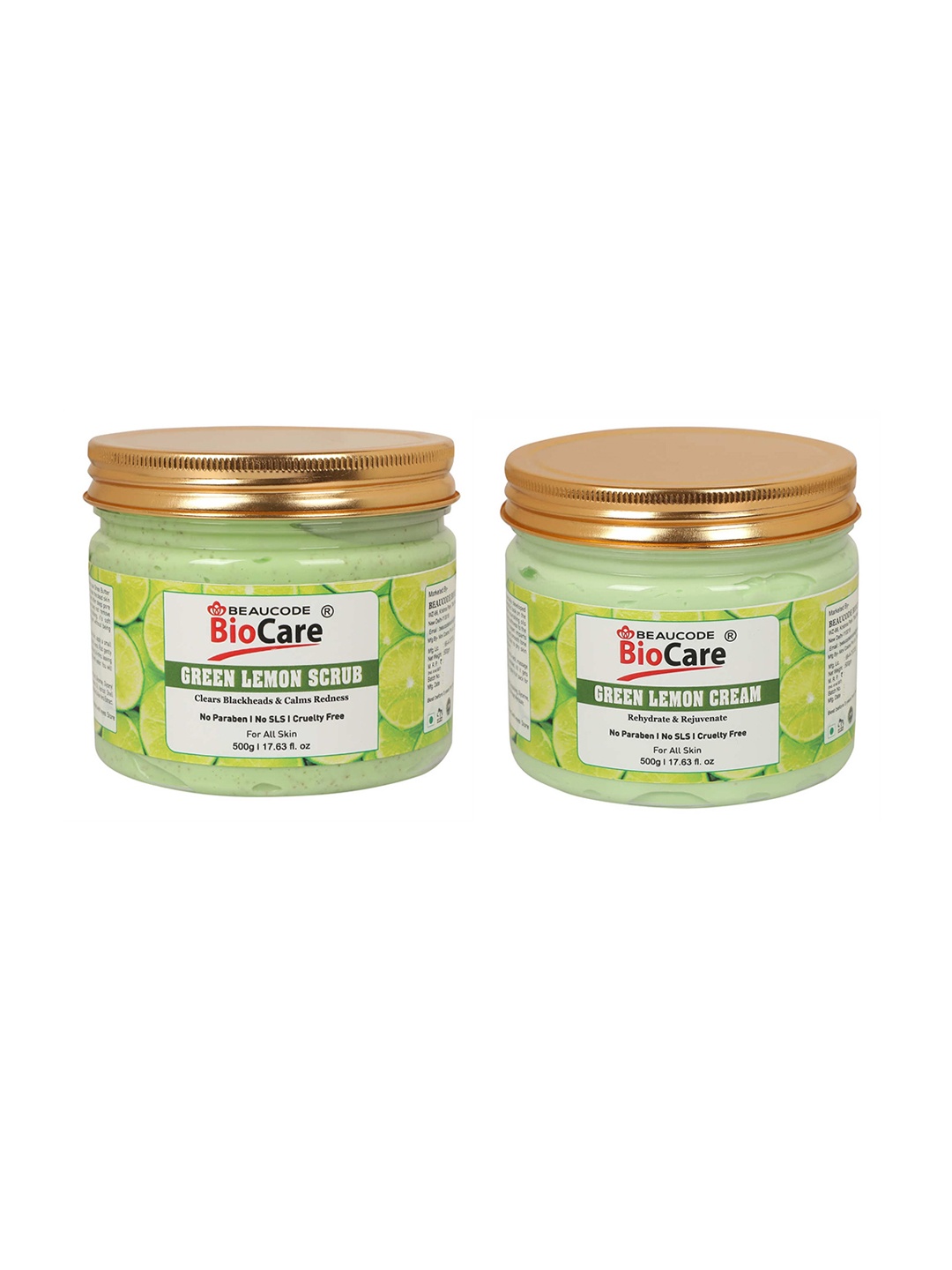 

BEAUCODE BIOCARE Unisex Set Of 2 Green Lemon Face & Body Cream & Scrub 500ml, Lime green