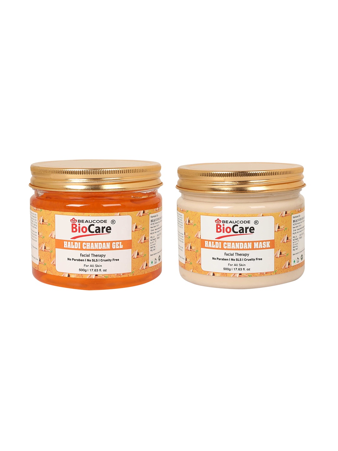 

BEAUCODE BIOCARE Set of Haldi Chandan Facial Therapy Gel & Mask - 500 g Each, Orange