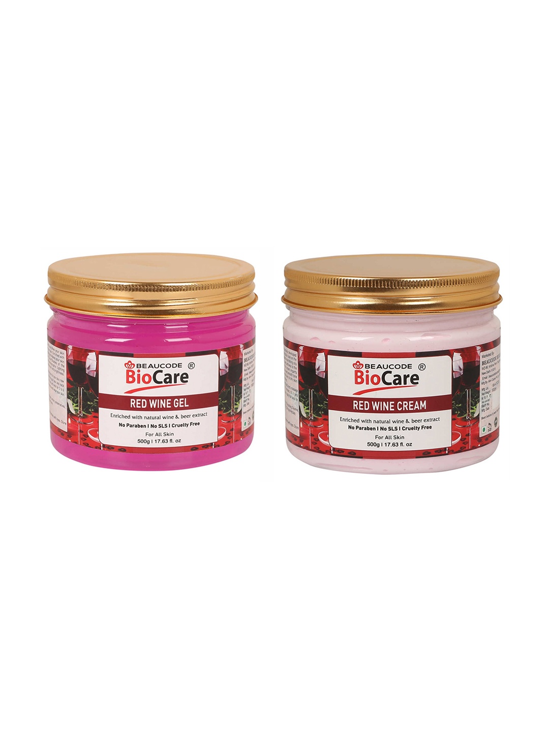

BEAUCODE BIOCARE Set of Red Wine Cream & Gel For All Skin Types - 500g each, Pink