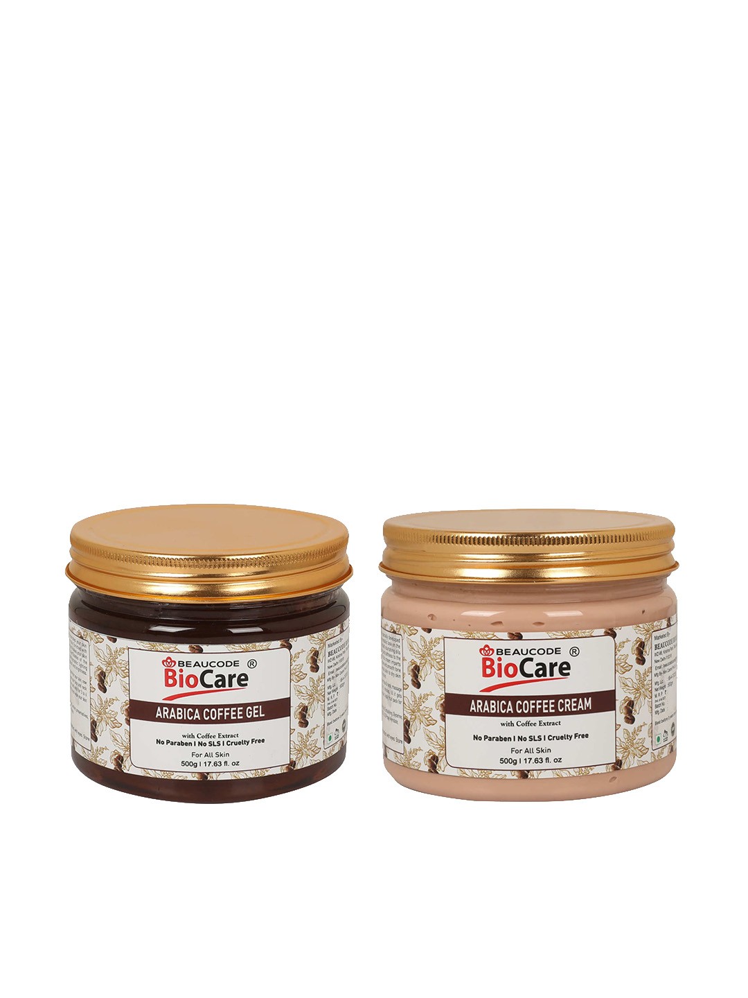 

BEAUCODE BIOCARE Set of 2 Arabica Coffee Face & Body Cream & Gel - 500 g Each, Brown