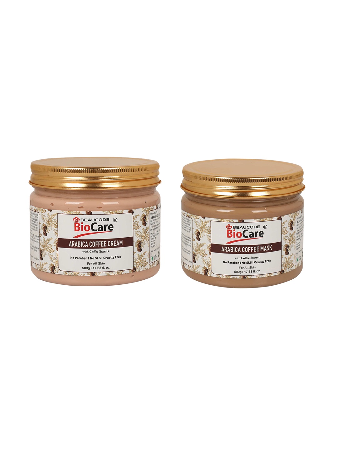 

BEAUCODE BIOCARE Set of Arabica Coffee Mask & Cream For All Skin Types - 500g each, Brown