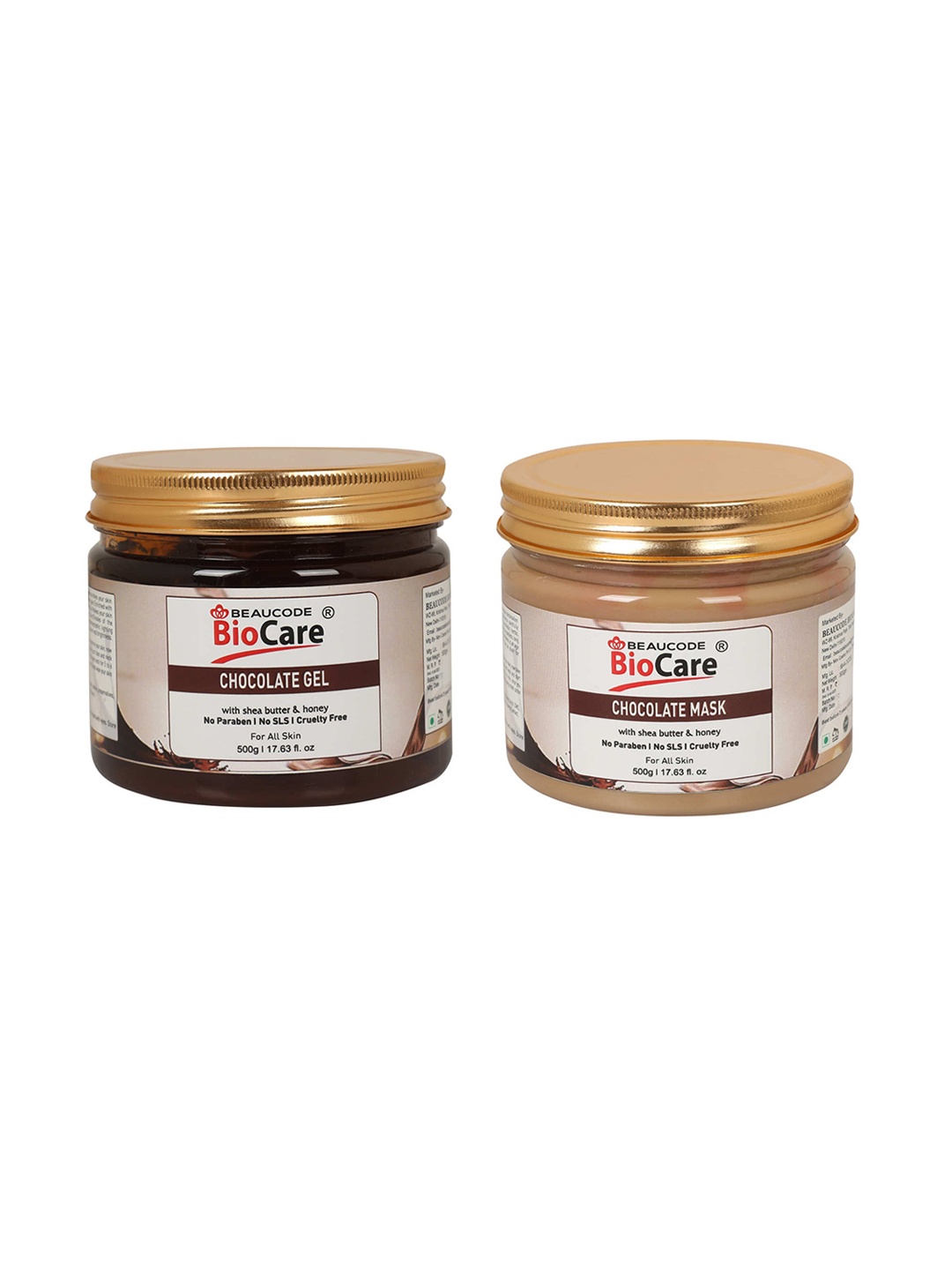 

BEAUCODE BIOCARE Set of 2 Chocolate Mask & Gel with Honey For All Skin Types - 500g each, Brown