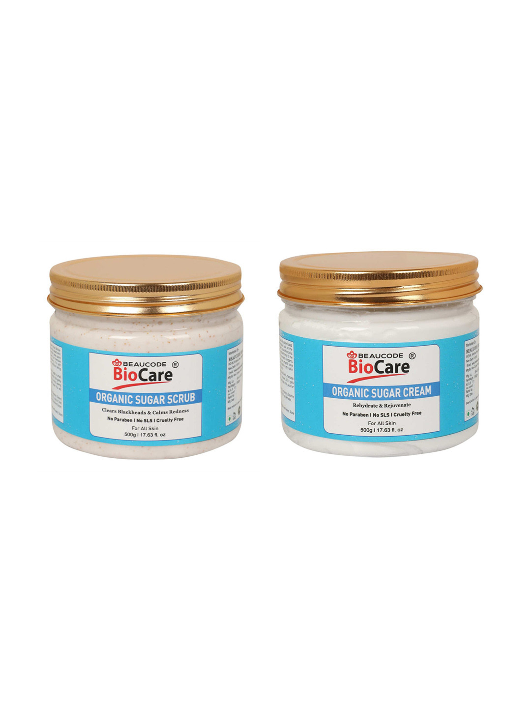 

BEAUCODE BIOCARE Set of 2 Organic Sugar Face & Body Scrub & Cream - 500 g Each, White
