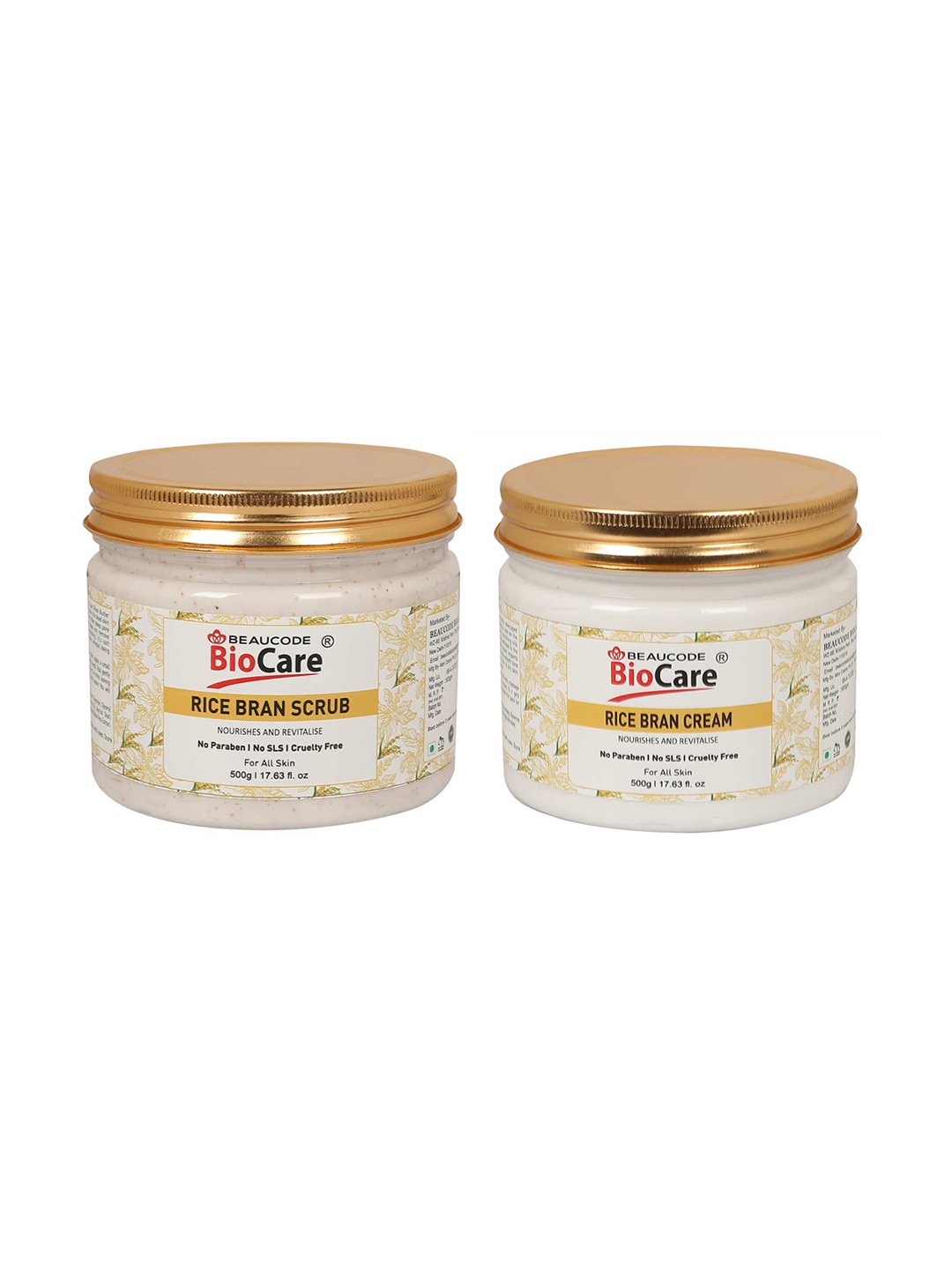 

BEAUCODE BIOCARE Set of 2 Rice Bran Scrub & Face Cream - 500 g each, Beige