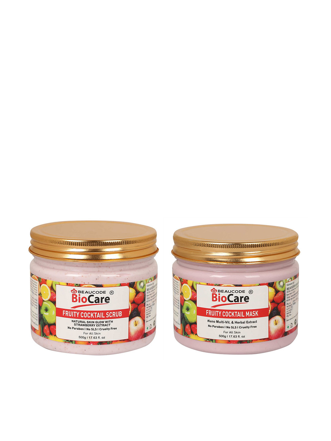 

BEAUCODE BIOCARE Set of Fruity Cocktail Mask & Scrub For All Skin Types - 500g each, Multi