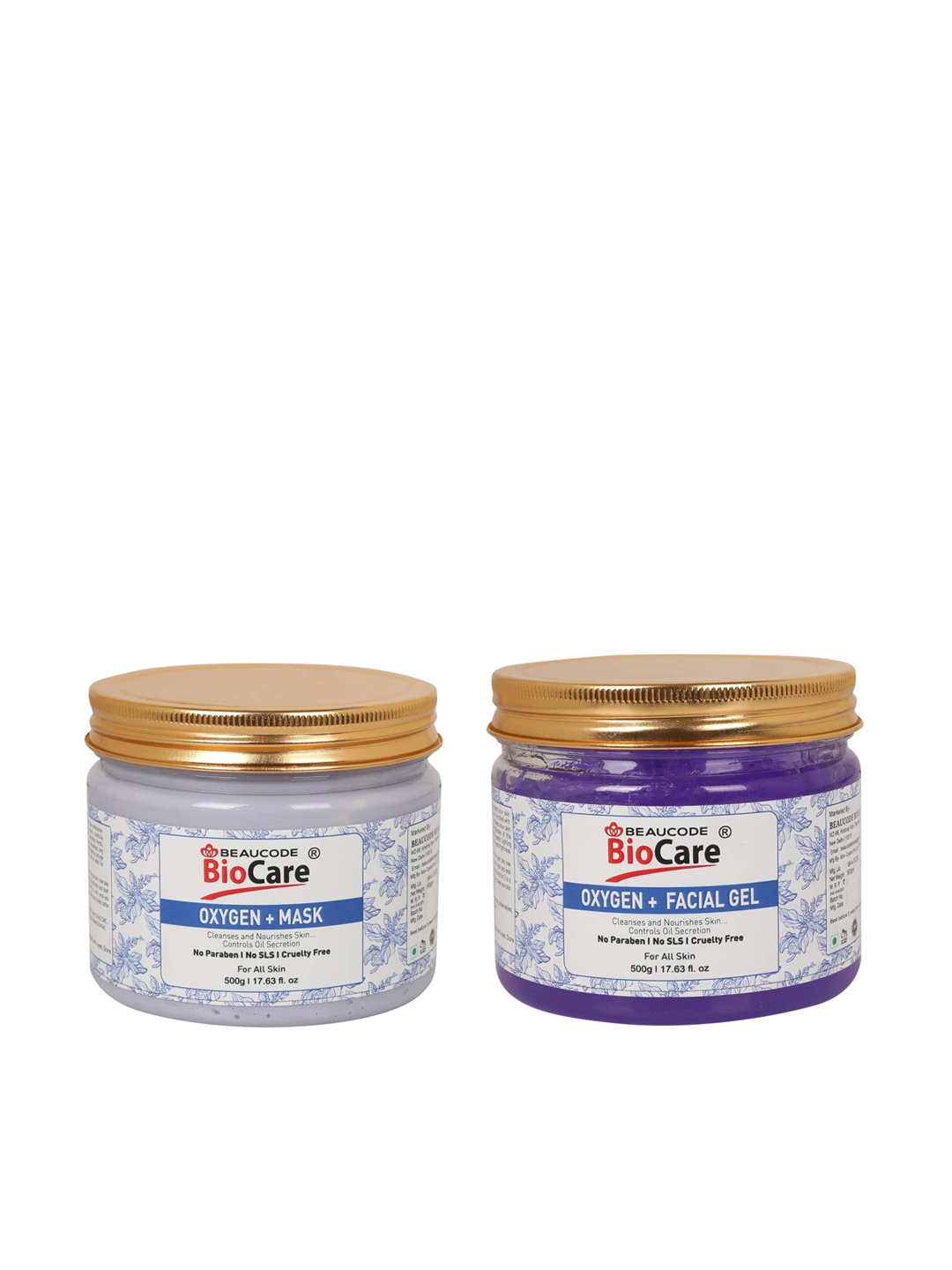 

BEAUCODE BIOCARE Set of Oxygen+ Face Mask & Gel for All Skin Types - 500g each, Blue