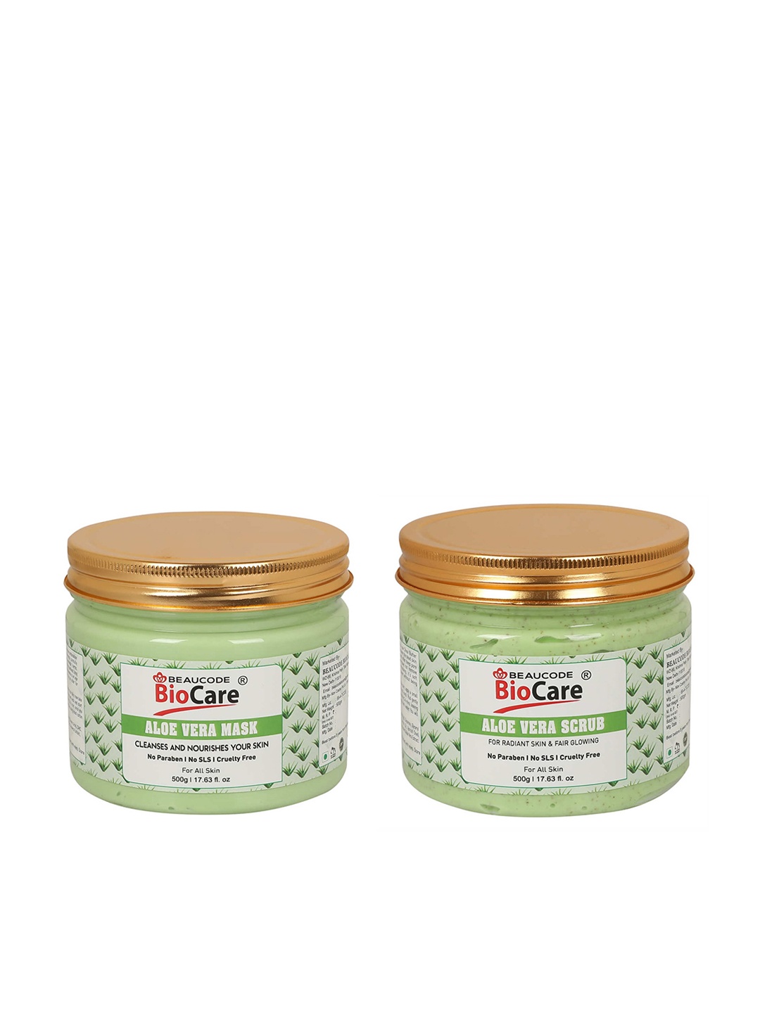 

BEAUCODE BIOCARE Set of Aloe Vera Facial Scrub & Mask for All Skin Types - 500g each, Green
