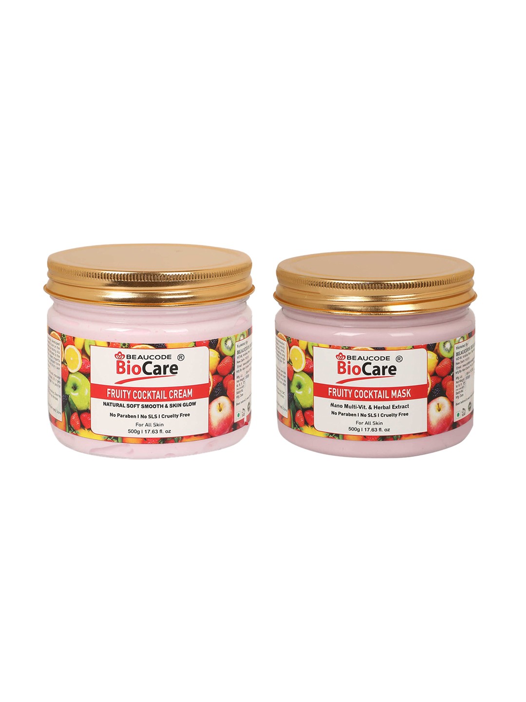 

BEAUCODE BIOCARE Set of 2 Fruity Cocktail Cream & Mask For All Skin Types - 500g each, Pink
