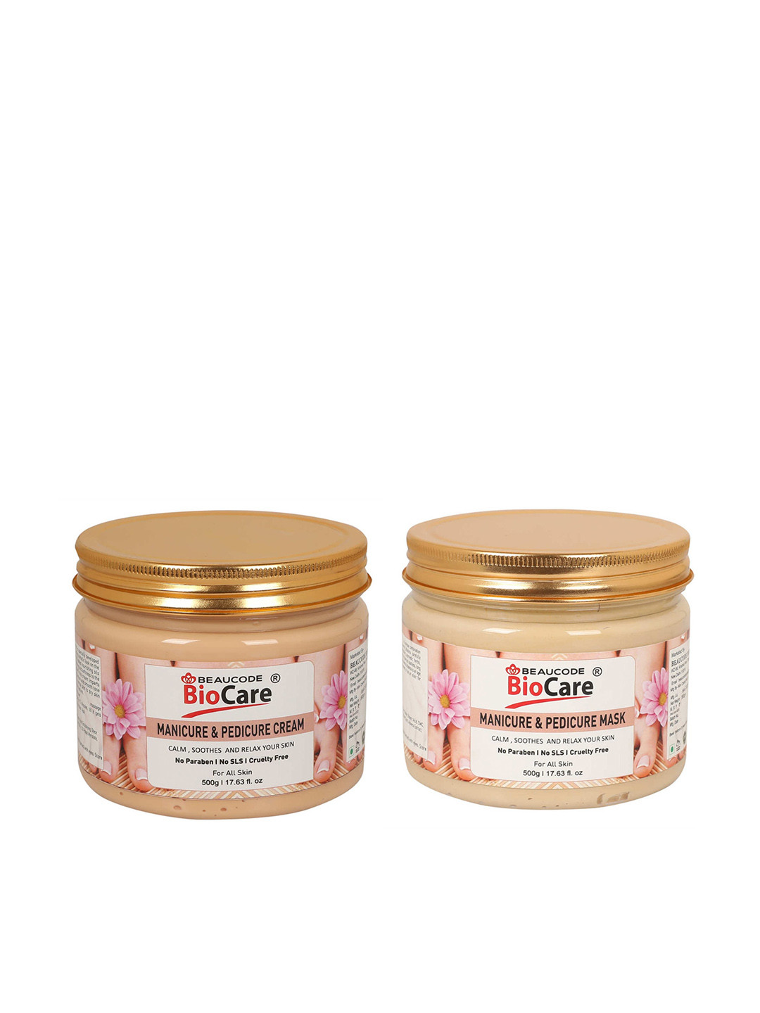 

BEAUCODE BIOCARE Set of 2 Manicure & Pedicure Cream & Mask - 500 g Each, Pink