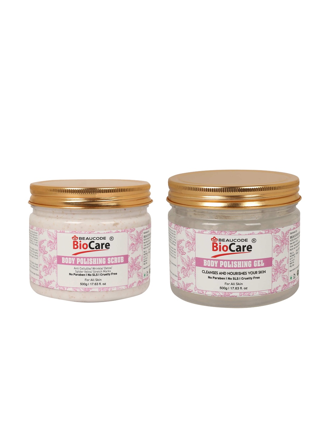 

BEAUCODE BIOCARE Set of Body Polishing Gel & Scrub for All Skin Types - 500g each, Pink