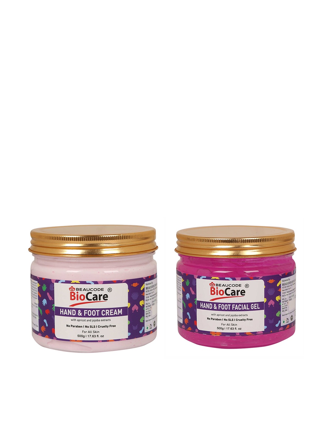 

BEAUCODE BIOCARE Hand & Foot Cream & Gel Set with Apricot & Jojoba Extracts - 500g each, Pink