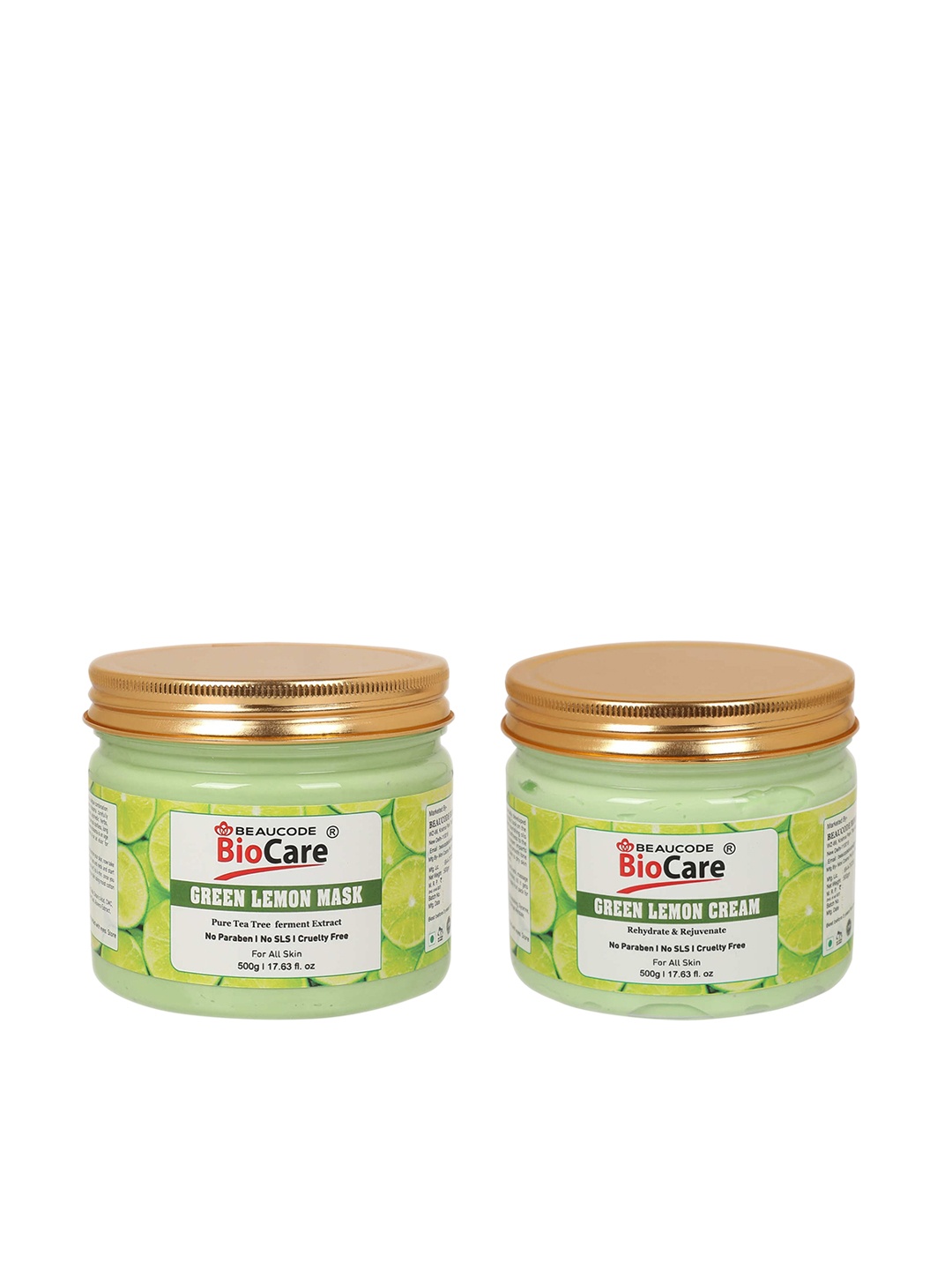 

BEAUCODE BIOCARE Set of Green Lemon Mask & Cream for All Skin Types - 500g each, Lime green