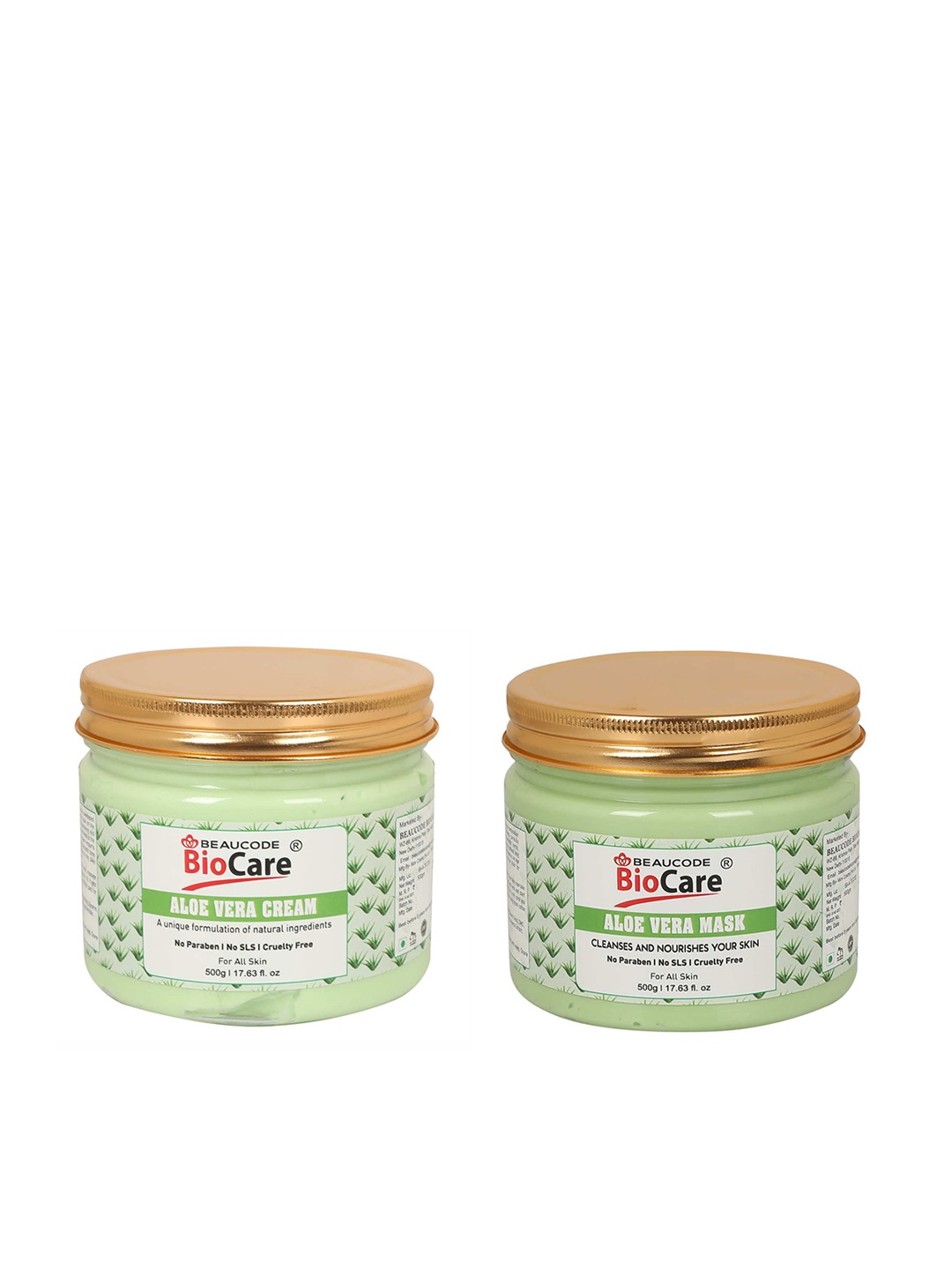 

BEAUCODE BIOCARE Set of Aloe Vera Cream & Mask - 500 g Each, Green
