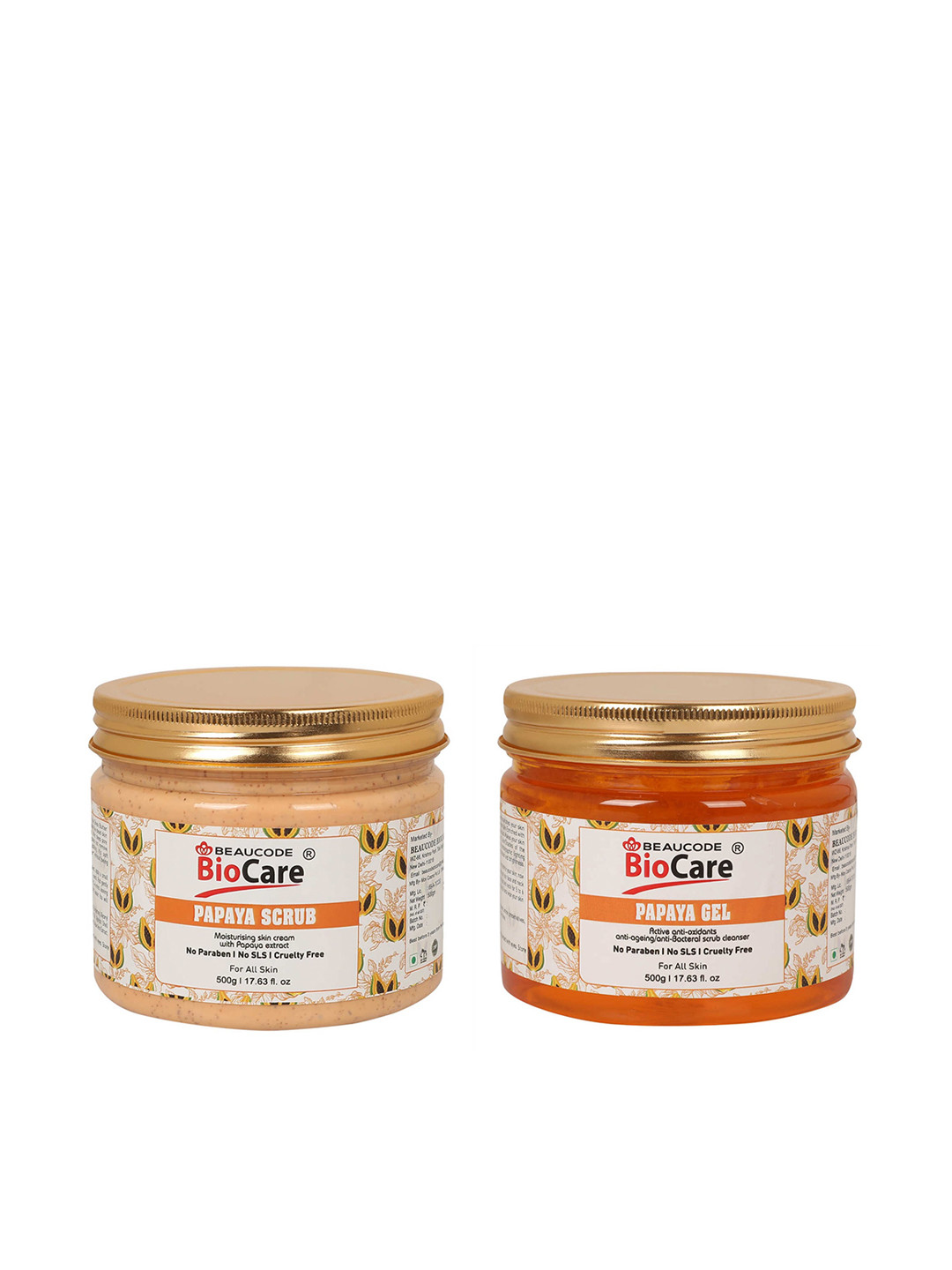 

BEAUCODE BIOCARE Unisex Orange Pack Of 2 Papaya Face and Body Scrub and Gel 500g, Na