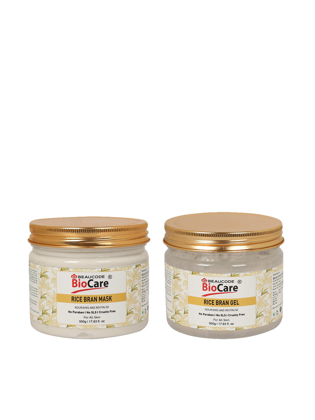 

BEAUCODE BIOCARE Set of Rice Bran Face Mask & Gel for All Skin Types - 500g each, Cream